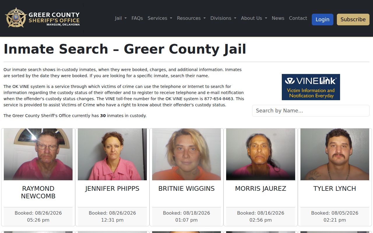 Greer County current-custody roster search record interface
